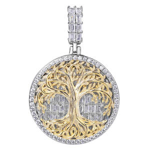 Iced Out <b>Tree</b> Pendant <b>Necklace</b> With Gold Finish and Premium Moissanite Stones 925 Sterling Silver Fashion Jewelry - Product Image 1
