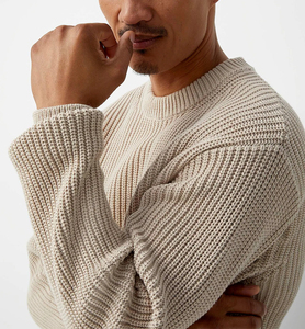 Suéter de Cuello Redondo para Hombre, de Lujo, 100% Algodón Orgánico, Tejido Grueso, Estilo Casual de Negocios, Color Avena - Product Image 3