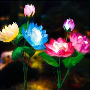 Lampes solaires de jardin à 7 couleurs changeantes, lumière décorative en forme de fleur de lotus pour la décoration extérieure de la terrasse, de la cour et du jardin - Product Image 1