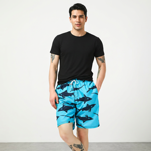 Short de bain décontracté pour homme en toile à imprimé requin bleu, séchage rapide, avec cordon de serrage, taille mi-haute et poches, style urbain - Product Image 4