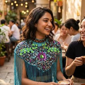 Blusas Exclusivas de Alta Calidad 2026, Estilo Capa Real, Vintage, con Patrón Geométrico, Bordado a Mano, Flecos con Cuentas y Perlas, para Fiesta - Product Image 2