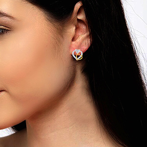 Women's Heart Cut Diamond Earrings 18K Yellow Gold Romantic Style Studs With Lab-grown Diamonds G Color Wedding Jewelry - Product Image 4