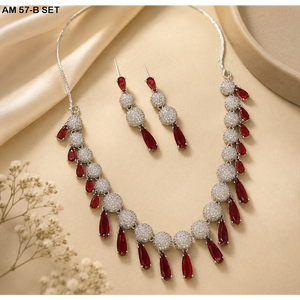 MIJ Luxury American Diamond Necklace Set with CZ Stones Silver Plated <b>Bridal</b> Jewelry Set Silver Plated Alloy Fashion Necklaces - Product Image 2
