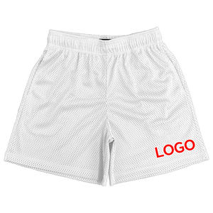 OEM 2026 Men's White Mesh Shorts <b>Elastic</b> Waist Breathable Solid Color Front Logo Print Casual Sport Style Short Length - Product Image 5