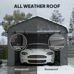 Robusto Carport in Metallo Grigio Scuro 10 X 15 con Tetto Zincato e Pareti Laterali Rimovibili, Tettoia per Auto - Product Image 4