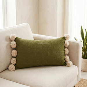Housse de coussin lombaire texturée avec pompons, coussin décoratif contemporain pour banc, décoration de maison de style côtier - Product Image 2