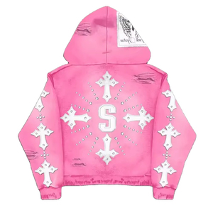Manufacturer Custom Unisex Rhinestone 100% Cotton Fleece Heavyweight 350g Winter Embroidered <b>Hoodie</b> <b>Zip</b> <b>Pocket</b> Acid Wash High - Product Image 4