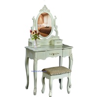 Mesa de tocador antigua francesa con exquisito espejo de madera hecho a mano como la realeza para uso en apartamentos y hoteles, función de almacenamiento de pie