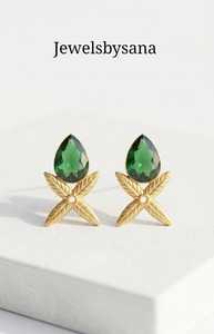 Boucles d'oreilles clous en laiton plaqué or, motif étoile de quartz, pour femme, idéales pour les fêtes et occasions spéciales - Product Image 3