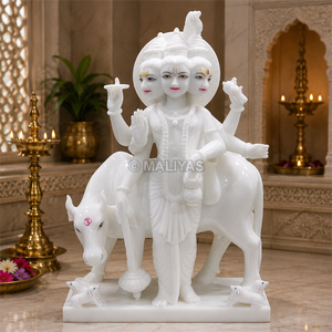 Premium White Marble Lord Dattatreya Murti | Handcrafted Marble Dattatreya Statue with Kamadhenu Cow | MALIYAS Jaipur - Product Image 3