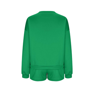 Custom Logo Women's Sweatshirt Set Cotton Fleece Oversized Crewneck Pullover and Shorts 2 Piece Lounge Wear Tracksuit Set - Product Image 1