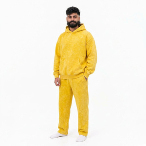Conjunto Deportivo de Felpa con Capucha para Hombre, Lavado Ácido, Color Naranja, Corte Holgado, Sudadera y Pantalones Largos de Color Sólido, Ropa de Invierno - Product Image 3