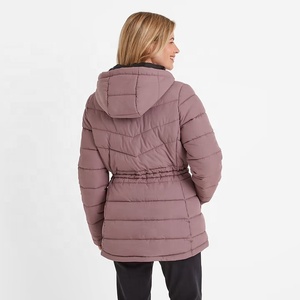 Chaqueta acolchada con capucha para mujer, abrigo de invierno con relleno alternativo al plumón, con cordón ajustable, longitud regular, ropa exterior. - Product Image 6