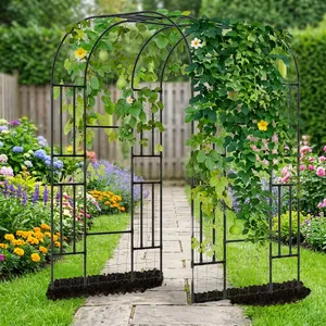 Black Metal Garden Arch <b>Trellis</b> Tunnel Climbing Plant Support Frame for Vines <b>Flowers</b> Roses Outdoor Garden Path Decor - Product Image 3