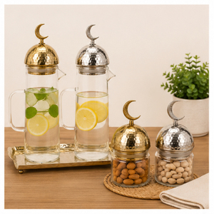 Pot de conservation en verre artisanal écologique le plus vendu pour la décoration de table du Ramadan, avec couvercle moderne en forme de croissant de lune et de minaret - Product Image 5