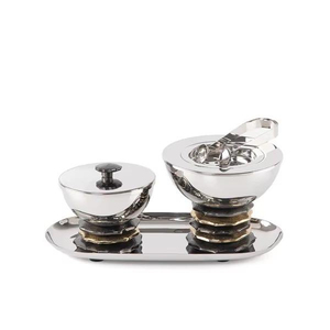 Juego de quemador de incienso portátil de metal con tapa y bandeja a juego para aromaterapia, decoración de mesa para el hogar, quemador de Bakhoor para Ramadán. - Product Image 5