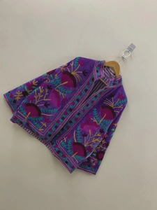 Chaqueta de terciopelo morado bordada con estampado floral, manga murciélago, cuello mandarín, manga larga, ropa de otoño para mujer - Product Image 2