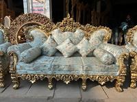 Fauteuil en bois sculpté de style victorien de luxe avec cadre doré et revêtement bleu à motifs, décoration de salon, NOUVELLE ARRIVÉE, prix avantageux