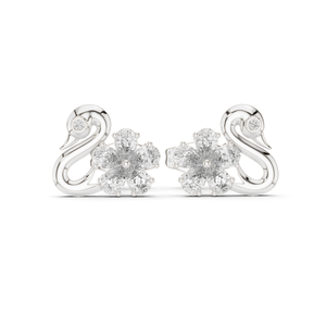 Boucles d'oreilles clous fleur en or rose 14K avec diamants de laboratoire ronds et en forme de poire pour mariage, fête, cadeau - Nouveaux diamants cultivés - Product Image 5