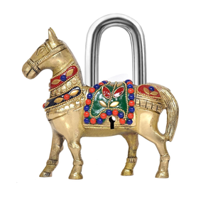 Candado de Latón con Forma de Caballo Real, Candado Metálico Decorativo Vintage con Diseño de Silla de Montar Colorida y Ornamentada, Decoración Única para el Hogar con Temática Animal - Product Image 5