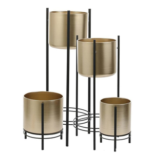 Juego de 4 Macetas Grandes de Aluminio, Decorativas para el Hogar, de Alta Calidad, Color Dorado y Negro, Más Vendidas - Product Image 1
