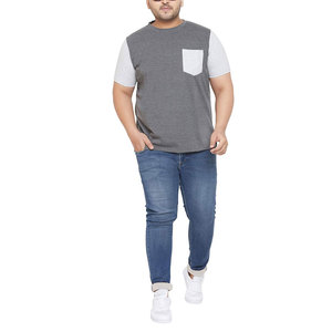 T-shirt à manches courtes pour homme, gris et blanc, à blocs de couleur, avec poche, col rond, coupe décontractée, jersey en coton - Product Image 4