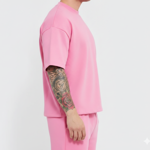 เสื้อยืดผู้ชาย OEM ผ้าฝ้าย 100% ทรงบ็อกซี่ คอกลม แขนสั้น ไหล่ตก ทรงโอเวอร์ไซส์ คุณภาพสูง สีพื้นชมพู พิมพ์ลาย - Product Image 2