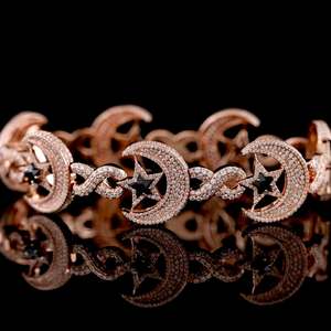 Pulsera de eslabones con diseño de luna y estrella en oro rosa, brazalete de cadena infinita con moissanita, joyería de lujo chapada en rodio, regalo - Product Image 4