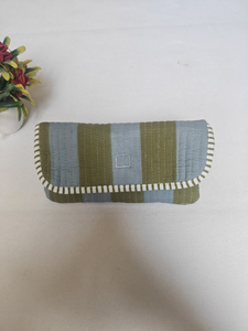 Shree Balajee Garments Stripe Green Quilted <b>Sunglasses</b> <b>Case</b> for Women | Handmade Cotton Eyewear Pouch Model Q P-1 Rectangle - Product Image 4