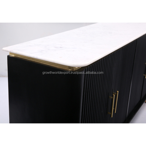 Top en marbre Buffet moderne le plus vendu avec 4 portes pour le stockage et combinaison unique de meubles abordables de salon en bois en laiton - Product Image 6