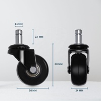 Roues de roulette de chaise de bureau en PU protégeant le sol Roue de rouleau noire de 2 pouces Tige universelle de 7/16 pouces