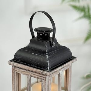 Farol Decorativo Hecho a Mano de Madera, Portavelas Rústico Estilo Granja, Farol Colgante para Decoración del Hogar - Product Image 6
