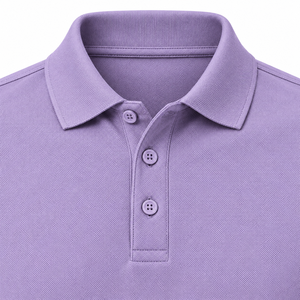 Polo de Manga Larga para Hombre, Color Lavanda Sólido, Cuello con Botones, Estilo Casual - Product Image 3