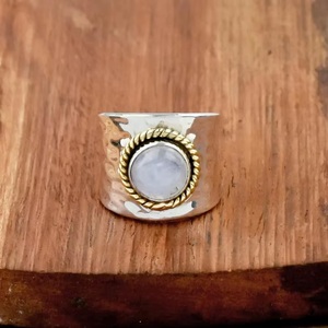 925 Sterling <b>Silver</b> Hammered Band Moonstone <b>Adjustable</b> <b>Ring</b> Handmade Bohemian Statement Jewelry for Women - Product Image 6