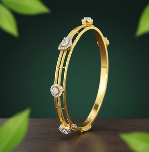 Bracelet jonc en or rose avec moissanite, taille brillant ronde, design géométrique, luxe, pour femme, usage quotidien, serti en cercle - Product Image 2