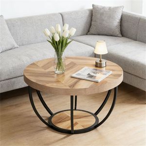 Wooden <b>Round</b> Coffee <b>Table</b> <b>with</b> <b>Storage</b> Space Central Cocktail <b>Side</b> <b>Table</b> - Product Image 2