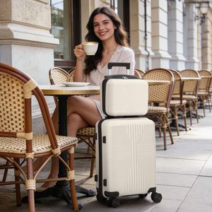 Valigia trolley in PP elegante 2-in-1 con lucchetto non TSA, colore bianco sporco, set da viaggio 12/20 pollici con chiusura a cerniera, misura 20 pollici - Product Image 3