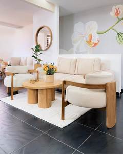 Juego de Muebles de Salón de Madera de Teca Estilo Escandinavo con Sofá de Tela y Sillas de Descanso para Hostelería e Interiores del Hogar - Product Image 2