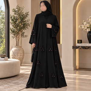 Abaya noire de qualité supérieure pour femmes avec broderie perlée |   Robe musulmane modeste à manches longues, tenue islamique ample et élégante, abaya - Product Image 2