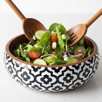 Bol rond en bois de grande taille, de haute qualité, avec autocollant émaillé imprimé, pour servir, mélanger, salade, soupe, fait main, personnalisé.