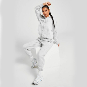 Vêtement de sport pour femme, sweat à capuche à fermeture éclair, manches longues, streetwear, automne et hiver, 100% coton, personnalisable en gros - Product Image 2
