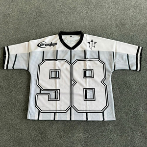 Maillot de football américain blanc à col en V pour homme Crestline, numéro 98, maille respirante, manches courtes, coupe classique - Product Image 1