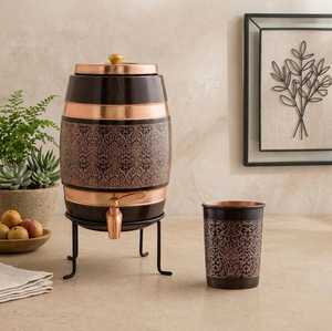 Pot à eau traditionnel en cuivre avec motif en relief, distributeur de stockage en cuivre, récipient à boisson fait main pour la maison, la cuisine et l'artisanat - Product Image 5
