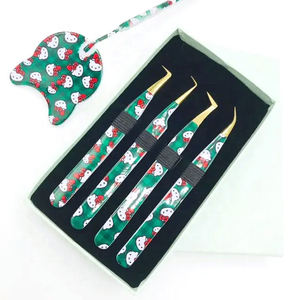Juego de Pinzas para Extensión de Pestañas Kitty Green con Espejo en Forma de Gato, Punta Dentada de Precisión, Acero Inoxidable, 4 Piezas - Product Image 3