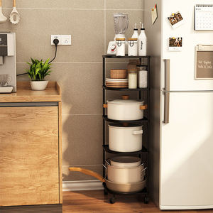 Étagère de rangement de cuisine multifonctionnelle en fer à double niveau, écologique, avec roulettes pour casseroles et poêles, design minimaliste moderne, à fixer au mur - Product Image 4