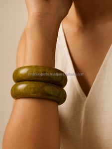 Brillant Vert Olive À La Main Résine Bracelets Kada Bracelets Large Manchette Brassards Élégant Mode Bijoux Accessoires pour Femmes Filles - Product Image 6