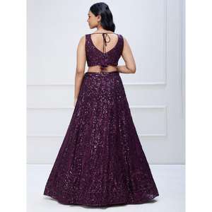 Excellent Lehenga Choli semi-cousu en Georgette à paillettes violettes 2500g pour réception par Zeel Clothing - Product Image 5