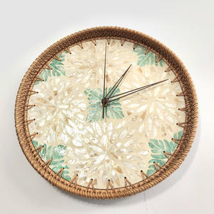 Horloges murales vintage en rotin avec nacre, cadres d'horloges tissés, pièces décoratives pour la maison - Product Image 3