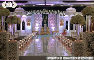 Décor de scène de mariage moderne de style palais blanc, thème canadien contemporain, conception de scène de réception de Brampton, décorations de mariage de Toronto - Product Image 3