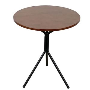 Industrial Round Stone Top Coffee <b>Table</b> with Minimalist Black Metal Tripod Base for Modern Living Room <b>D</b>écor - Product Image 5